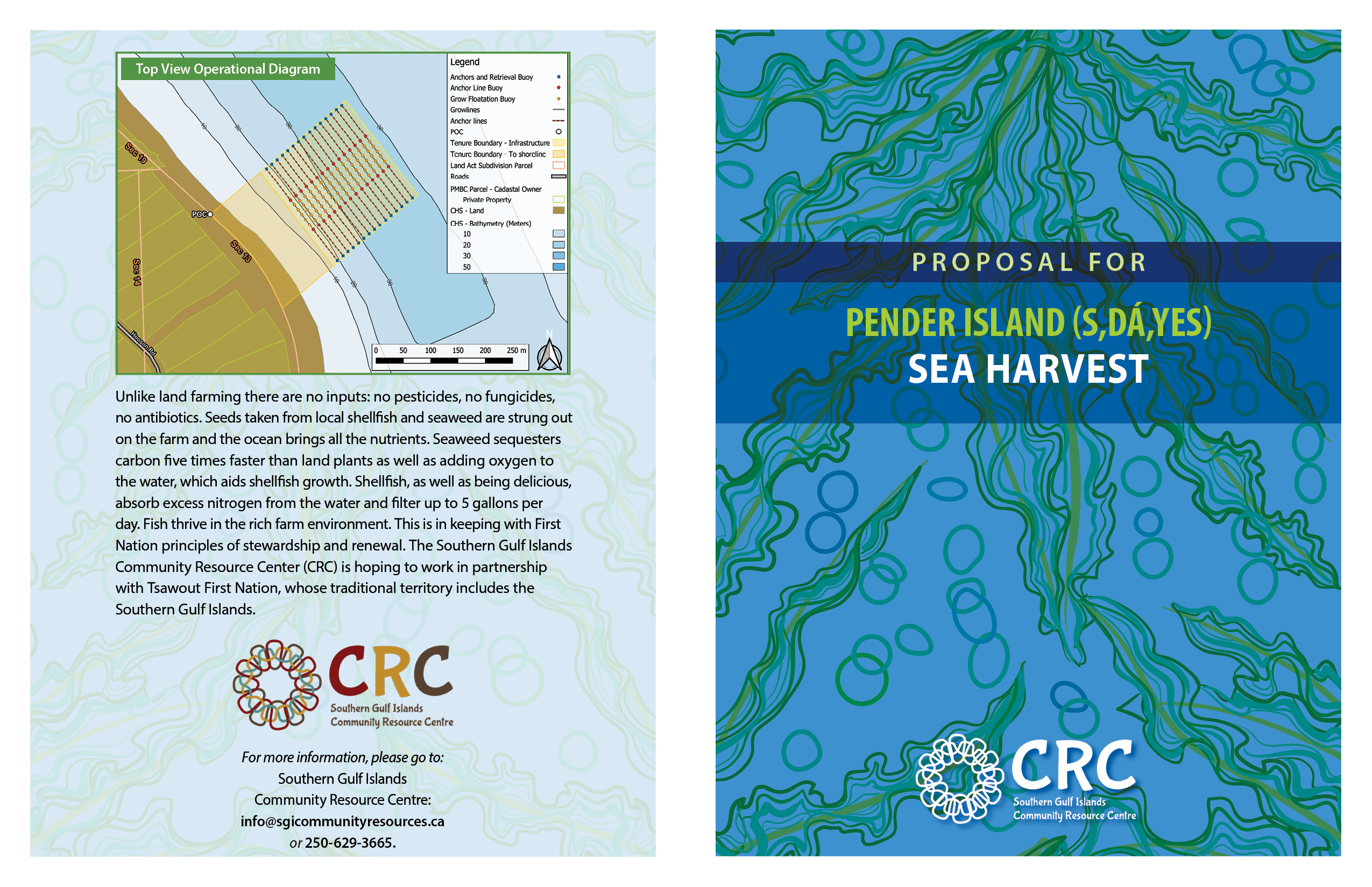 Pender Island sea harvest proposal blue and green cover page and description